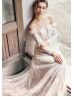 Square Neck Ivory Lace Tulle Floral Wedding Dress